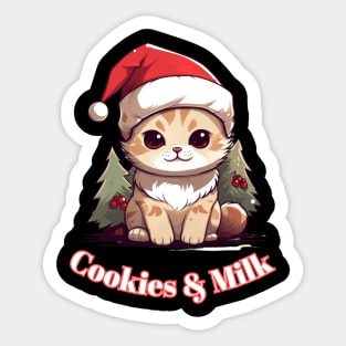 Cookies & Milk - Christmas Cat - Winter Holiday Sticker